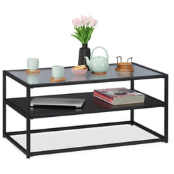 Tavolino da Divano, Ripiano in mdf, Vetro & Metallo, Design Moderno, Elegante Tavolino da Salotto, hlp 42x90x50 cm, Nero - Relaxdays