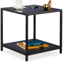 Tavolino da Divano, Quadrato, Vetro, Acciaio e mdf, 50x50x50 cm, Tavolo Basso da Salotto, Design Moderno, Nero - Relaxdays