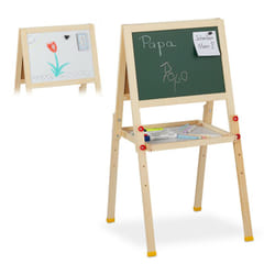 Relaxdays - Lavagnetta per Bambini, Doppia, Lavagna Magnetica & in Ardesia, Regolabile, hlp: 77x39x44,5 cm, naturale