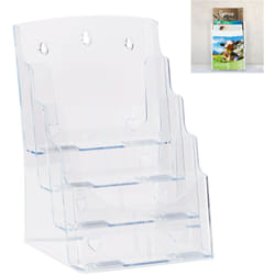 Porta Depliant, A4/Lunghezza iso 4 Livelli Acrilico, Porta Brochure da Tavolo e Muro 35x24,5x24cm, Trasparente - Relaxdays