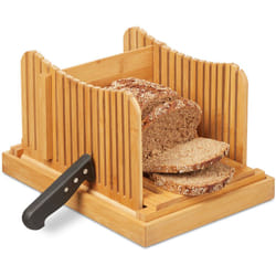 Relaxdays - Affettatrice per Pane Manuale, Tagliapane in Cassetta, Affetta Toast, in Bambù, Raccogli-Briciole, Naturale