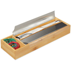 Relaxdays - Dispenser per Pellicole, da Tiretto, Plastica & Alluminio, Bambù & Acciaio Inox, hlp 5,5x39,5x13, Naturale