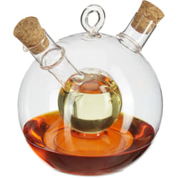Relaxdays - Porta Olio e Aceto, 2in1, Bottiglie con Tappo in Sughero, Ampolla Doppia, 375 ml e 50 ml, vetro, trasparente