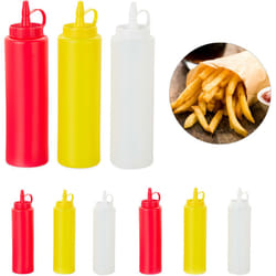 Relaxdays - Bottiglia per Condimenti, 9 Pz, Squeeze Bottle, da Riempire, Senape, Ristorante, 400 ml, Rosso/Giallo /Bianco