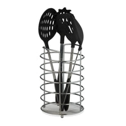 Relaxdays - Portautensili xl da Cucina, per Posate, Rotondo, Utensili, Acciaio Inox, HxD: 22,5x15 cm, Portaposate, Argento
