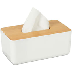 Relaxdays Porta Fazzoletti con Coperchio in Bambù, per Bagno, Design Moderno, Plastica, HLP 10x23x13 cm, Bianco/Naturale