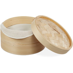 Relaxdays Vaporiera Cinese in Bambù, Cestello a 2 Piani per Cottura a Vapore, per Riso & Verdure, Ø 26 cm, Naturale