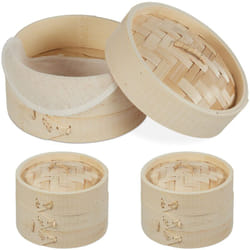 Relaxdays - Vaporiera Cinese in bambù, Cestello per Cottura a Vapore, 1-3 Piani, per Riso & Verdure, ø 13,5 cm, Naturale, Cotone, Marrone