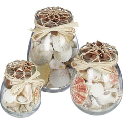 Relaxdays - Conchiglie Deco, Set da 3, Mix di Conchiglie di Mare, Vasetti di Varie Misure, Arredo da Bagno, Naturale