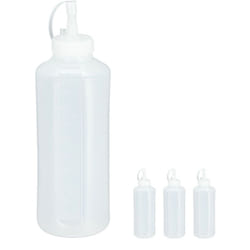 Relaxdays - Flacone Dosatore, Set da 4, 1000 ml, per Salse, Squeeze Bottle , Dispenser Cucina, in Plastica Trasparente
