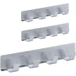 Appendiabiti da Parete, Set 3 Aste Adesive, 4 Ganci Ognuno, Acciaio, Bagno e Cucina, Portasciugamani, Argento - Relaxdays