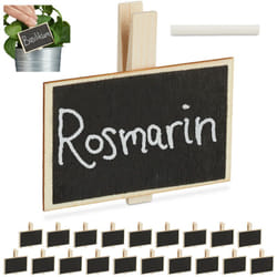 Relaxdays - Lavagnette Segnaposto, Set 20 Mini Targhette per Piante, Riutilizzabili, con Gessetto, Legno, Naturale/Nero