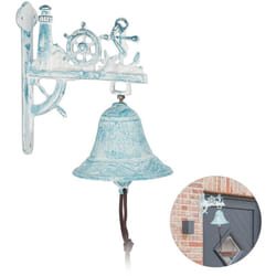 Relaxdays - Campanella da Muro in Stile Marittimo, con Ancora, Faro e Timone, Campana Decorativa, Rustica, bianca/blu