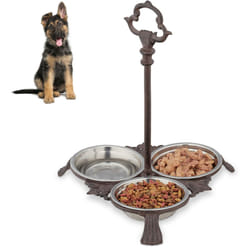 Relaxdays - Ciotole Rialzate, Set 3 Scodelle in Acciaio da 200 ml l'una, Cani & Gatti, con Manico, Esterno, marrone scuro