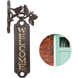 Relaxdays - Cartello Welcome, con Uccellini, Design Antico, Targhetta Benvenuto Parete, Giardino, Ghisa,H:39,5,marrone/oro