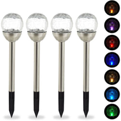 Relaxdays - Set da 4 Luci Solari Sferiche da Giardino, Effetto Vetro Rotto, Impermeabili, Paletti Inclusi, Argento