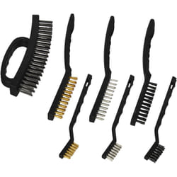 Relaxdays - Set da 7 Spazzole Metalliche , Spazzola in Acciaio, Nylon e Ottone, con Impugnature, 3 Wire Brush, nero