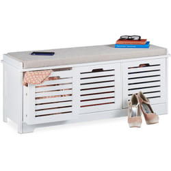 Panca con Contenitore, 3 Cassetti & 1 Cuscino, Cassapanca da Cucina, HxLxP: 44 x 105 x 35 cm, Bianco - Relaxdays