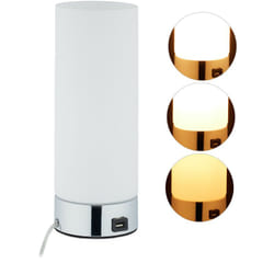 Relaxdays - Lampada da Tavolo, Regolabile, Rotonda, Attacco usb & Sensore Touch, da Comodino & Scrivania, 29x11cm, bianco