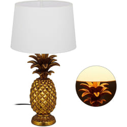 Relaxdays - Lampada da Tavolo a Forma di Ananas, Paralume in Stoffa, Attacco E27, con Cavo, Decorativa, hd 54 x 30 cm, Oro