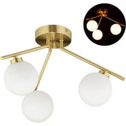Relaxdays - Lampadario globi, 3 Luci, Attacco G9, Paralumi a Sfera in Vetro Opalino, Design Modernariato, 24,5x36 cm, oro