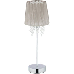 Relaxdays - Lampada in Cristallo, Paralume in Organza, Base Rotonda, Luce da Comodino, HxD 41 x 14,5 cm, Grigio/Argento