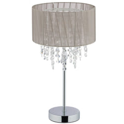 Relaxdays - Lampada in Cristallo, Paralume in Organza, Base Rotonda, Luce da Comodino, HxD 43 x 24 cm, Grigio/Argento