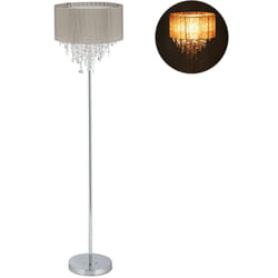 Relaxdays - Piantana, Lampada da Terra, Paralume in Organza, Piede Rotondo, E27, a Stelo, HxD: 151,5x38 cm, grigio/argento