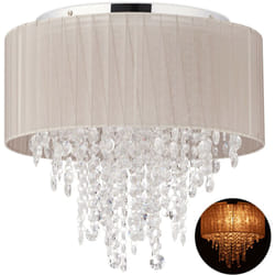 Relaxdays - Lampadario Cristalli, Paralume in Organza, Attacco G9, 5 Luci, Lampada da Soffitto, 39x39,5 cm, grigio/argento