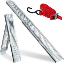 Pedana Telescopica per Rimorchi & Auto, Pieghevole, Carico di Moto, Rampa, Acciaio, Max. 225 kg, 2 m, Argento - Relaxdays
