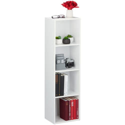 Libreria con 4 Scomparti, Design Moderno, da Salotto, Scaffale Sottile, in pb, HxLxP: 106 x 30 x 23 cm, Bianca - Relaxdays
