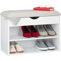 Panca con Scarpiera, Seduta Imbottita, 3 Scomparti, Apribile, Porta Scarpe con Panchetta, 45x62x30 cm, Bianca - Relaxdays