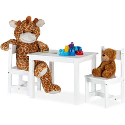 Relaxdays - Set Tavolino e Sedie, Tavolo con 2 Sedioline per Bambini, Moderno, Cameretta, Interno, in Legno mdf, bianco