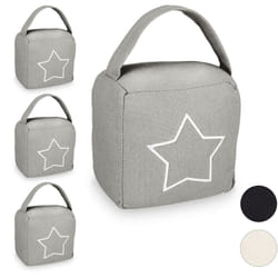 4x Fermaporta a Sacco, Blocca Porte e Finestre, Tessuto, Manico e Stella Decorativa, 18,5x14x10 cm, Grigio