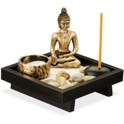Relaxdays - Giardino Zen, con Buddha, Pietre, Sabbia, Porta Incenso & Portalumino, Rilassante, Decorazione Feng Shui, nero