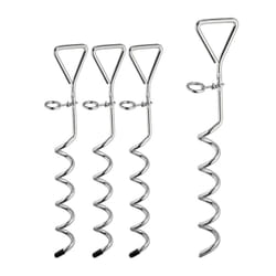 Set da 4 Picchetti a Spirale, Puntali per Tende e Trampolini, Acciaio, per Guinzaglio Cani, l: 42 cm, Argento - Relaxdays