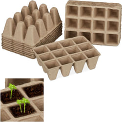 Relaxdays - Vasetti Biodegradabili per Piantine, Set da 204, Semenzaio da Torba, Quadrati, in Cellulosa, h: 5 cm, Beige