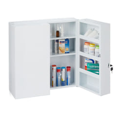 Relaxdays - Armadietto Porta Medicinali xxl, 2 Ante, per Medicine, 11 Scomparti, Richiudibile, 53 x 52,5 x 19,5 cm, Bianco