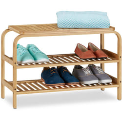 Scarpiera da Ingresso, con Panca, 6 Paia di Scarpe, per Bagno & Camera, 2 Ripiani, 45 x 70 x 30 cm, naturale - Relaxdays