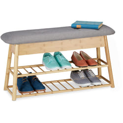 Scarpiera da Ingresso, 8 Paia Scarpe, 2 Ripiani, Panca Contenitore Imbottita, 2 Scomparti,48x90x28 cm,naturale - Relaxdays