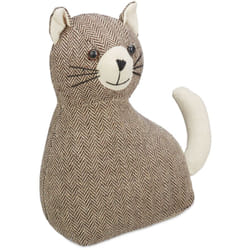 Relaxdays Gatto Fermaporta, Blocca Porta Pesante da Terra, in Stoffa, Interno in Sabbia, HLP: 25,5 x 22 x 10 cm, Marrone