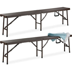 Relaxdays Panca, Set 2x Panche, per Eventi in Terrazza & Giardino, Plastica, Sagra & Birreria, 42,5x179x24,5 cm, marrone