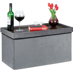 Panca in Velluto con Vano Portaoggetti, Coperchio con Vassoio, Pieghevole, Imbottitura, 42x76x38 cm, Grigio - Relaxdays