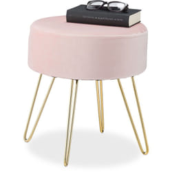 Sgabello Velluto, Rotondo, Elegante Poggiapiedi Imbottito, Gambe Dorate, Moderno, Seduta Vellutata, 40x40,rosa - Relaxdays