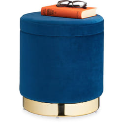 Sgabello in Velluto, Rotondo, Elegante Poggiapiedi Imbottito, Base Dorata, Pouf Moderno, h x d: 41,5 x 37, blu - Relaxdays