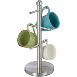Relaxdays Porta Tazze da Appoggio con 6 Aste, Portatazzine da Caffè da Cucina Salvaspazio, Supporto ad Albero, Argento