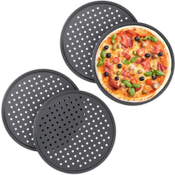 Relaxdays - Teglie per Pizza, Set da 4, Rotonda, Forata, Antiaderente, per Crostate, Acciaio, Padella, ∅ 32 cm, Antracite