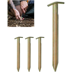 Picchetti, Set da 4 Paletti a Forma di t Lunghi 30 cm, Resistenti, per Fissaggio di Tende e Gazebo, Dorati - Relaxdays