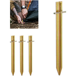 Set 4 Picchetti per Tende, Lunghi 30 cm, Forma a t e Occhiello, Stabile, Resistente, Campeggio e Giardino, Oro - Relaxdays