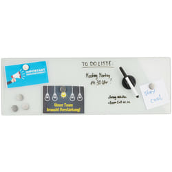 Relaxdays - Whiteboard, Lavagna Magnetica in Vetro Cancellabile, Casa & Ufficio, con Magneti & Pennarello, 20 x 60, Bianca